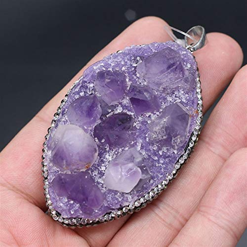 NBKLSD Encantos de Cristal Violeta Nueva Natural con Piedras Collares de Agua caída druzy amatistas Colgantes for Hacer la joyería de Bricolaje Colgantes del Collar (Metal Color : 32x45mm)