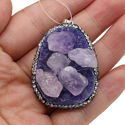 NBKLSD Encantos de Cristal Violeta Nueva Natural con Piedras Collares de Agua caída druzy amatistas Colgantes for Hacer la joyería de Bricolaje Colgantes del Collar (Metal Color : 32x45mm)