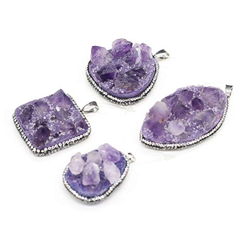 NBKLSD Encantos de Cristal Violeta Nueva Natural con Piedras Collares de Agua caída druzy amatistas Colgantes for Hacer la joyería de Bricolaje Colgantes del Collar (Metal Color : 32x45mm)