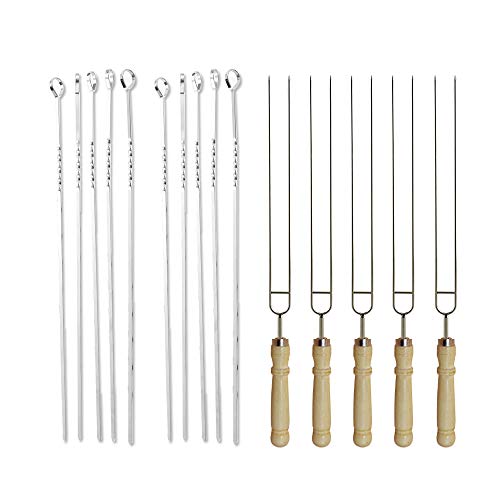 N/D Heiqlay Pinchos Largos Barbacoa, Pinchos Barbacoa Brochetas Barbacoa para BBQ Carne Pollo Frutas (5 Pinchos de Barbacoa Dobles y 10 Pinchos de Barbacoa Individuales, el Total es de 15 Piezas)