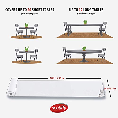 Neatiffy 137.2 cm x 32.9 m Rollo De Mantel De Plástico Desechable Con Cortador, Fiesta/Picnic/Banquetes Cubierta De Mesa Para Rectángulo, Ovalado, Mesas Redondas, Negro Cuadros