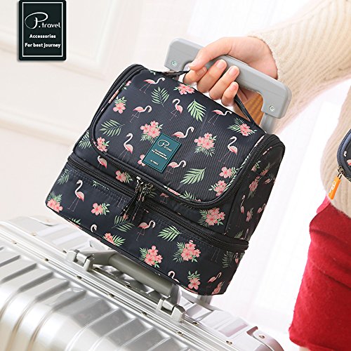 Neceser para Colgar para Mujer Bolsas de Aseo Grande de Viaje Impermeable Organizador Accesorios de Baño con Asas para Negocios Viajes Vacaciones - Flamingo