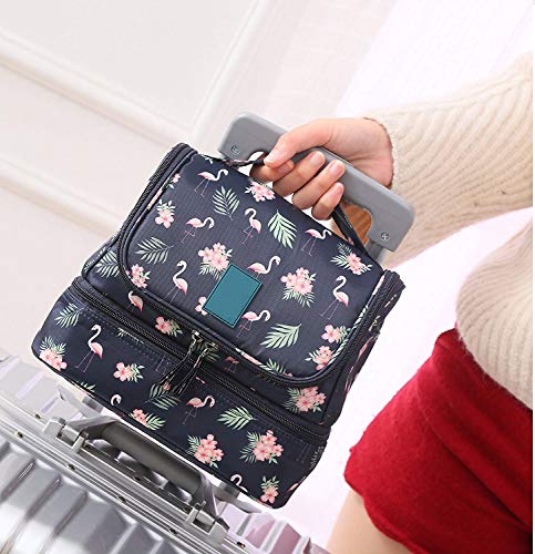 Neceser para Colgar para Mujer Bolsas de Aseo Grande de Viaje Impermeable Organizador Accesorios de Baño con Asas para Negocios Viajes Vacaciones - Flamingo