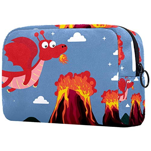 Neceseres de Viaje Volcanes de Dragones Que escupen Fuego Portable Make Up Bags Neceser de Práctico Bolsa de Lavado de Baño Viajes Vacaciones Fiesta Elementos Esenciales 18.5x7.5x13cm