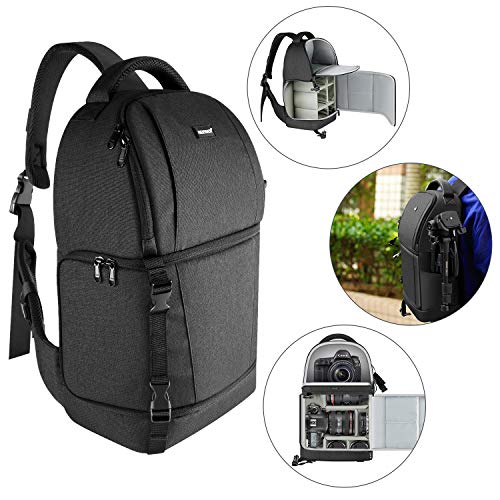 Neewer Honda Cámara Bolso - Estuche para Cámara Mochila con Divisores Acolchados para DSLR y Cámaras Sin Espejo (Nikon, Canon, Sony Pentax Olympus, etc.), Lentes, Trípodes(Negro)