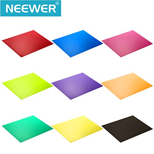 Neewer Kit de 9 piezas Filtro de Gel de Iluminación con 9 Colores Diferentes - 30 x 21 cm Lámina de Corrección de Color Transparente Láminas Plásticas