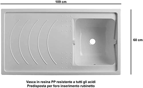 Negrari  - 6008s Cubierta móvil y de lavado reversible, resina, blanco, de 109 x 60 x 94 cm