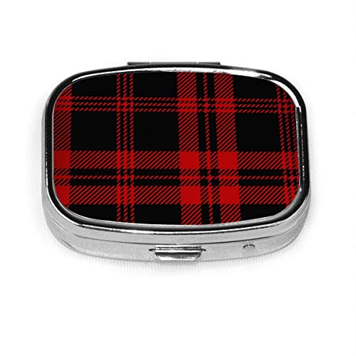 Negro Rojo Tartán Plaid Escocés Abstracto Personalizado Moda Plata Cuadrado Caja de pastillas Medicina Tableta Titular Cartera Organizador Cas