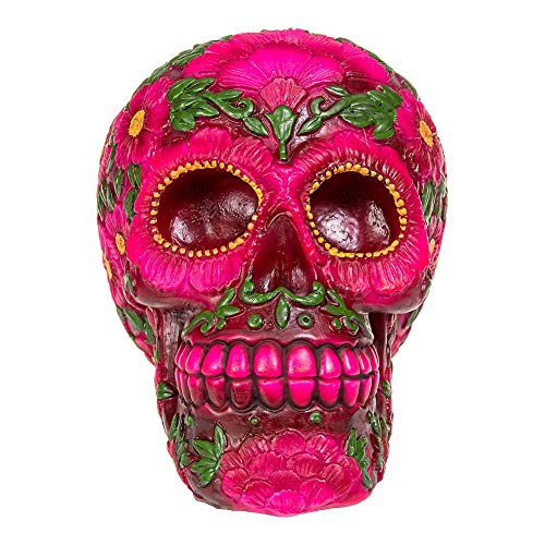 Nemesis Now - Figura con forma de calavera decorativa, diseño de flores, Rojo, 14.5 cm