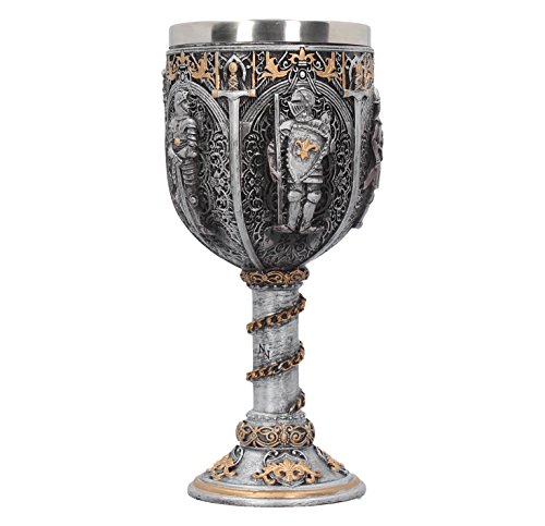 Nemesis Now Knight Goblet 17.5cm Silver, w/Stainless Steel Copa Medieval de Caballero 17,5 cm, Color Plateado, Resina con Inserto de Acero Inoxidable