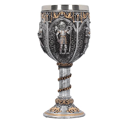 Nemesis Now Knight Goblet 17.5cm Silver, w/Stainless Steel Copa Medieval de Caballero 17,5 cm, Color Plateado, Resina con Inserto de Acero Inoxidable
