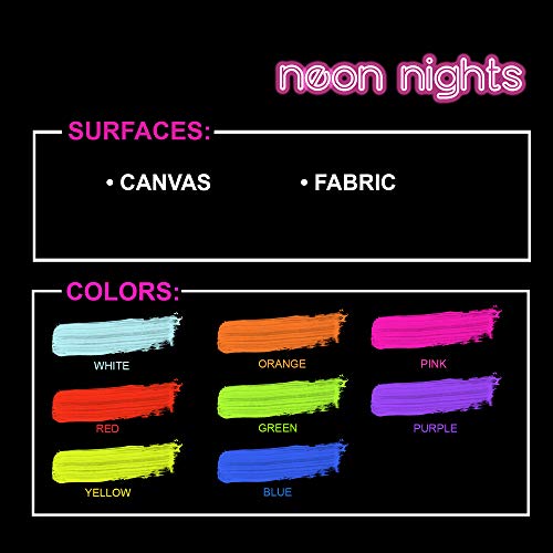 neon nights 8 x Pintura para Tejidos UV Luz Negra Pintura Textiles Lavable Tinte Ropa Camiseta Colores Neón Colorido