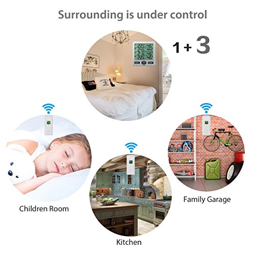 Neoteck Termómetro Higrómetro con 3 Sensores Remotos LCD Termómetro/Higrómetro Interior con Función de Alarma para la Gestión del Aire Acondicionado Oficina Habitación de Hotel Laboratorio Hospital