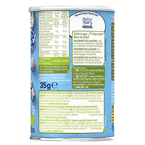 Nestlé Naturnes Bio Nutri Puffs Snack De Cereales Con Frambuesa, A Partir De 8 Meses - Pack de 5 envases x 35g