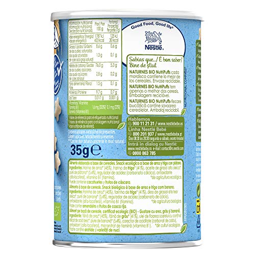 Nestlé Naturnes Bio Nutri Puffs Snack De Cereales Con Plátano, A Partir De 8 Meses  - Pack de 5 envases x 35g