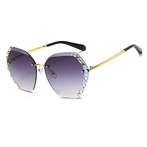 Net Celebrity Nuevas Gafas De Sol con Adornos De Diamantes Marea Femenina Versión Coreana De Las Gafas De Sol De Conducción De Calle con Marco Grande con Personalidad Anti-Ultravioleta Champagne