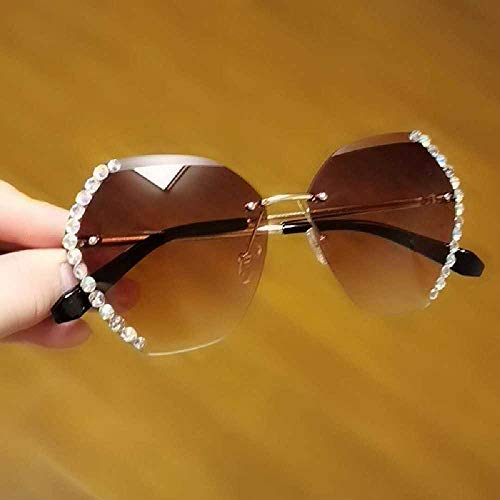 Net Celebrity Nuevas Gafas De Sol con Adornos De Diamantes Marea Femenina Versión Coreana De Las Gafas De Sol De Conducción De Calle con Marco Grande con Personalidad Anti-Ultravioleta Champagne