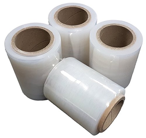 Net4Client Paquete de 4 Rollos de Envoltura Elástica Transparente por Cajas de Embalaje de Paquetes Envoltura de Película Adhesiva Rollos de Estiramiento Rápido 100mm 150m Fi50 23µm