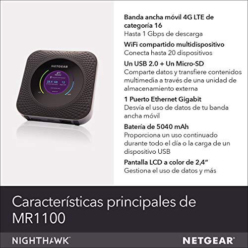 NETGEAR MR1100 - Router 4G SIM, Nighthawk con Velocidad hasta 1 Gbps, Conecta hasta 20 Dispositivos WiFi, wifi Portatil 4G con Cualquier SIM