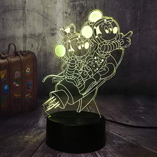 New Astronaut Travel Space Mickey Mouse&Minnie Mouse 3D Led Night Light 7 Color Desk Lamp Home Party Decor Kids Birthday Gift