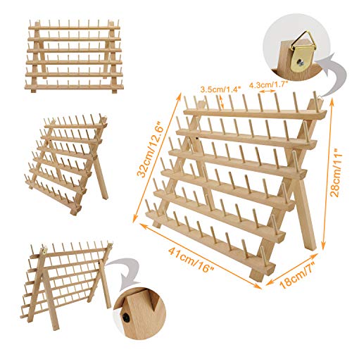 New brothread 2x60 Carretes Organizador de hilo de madera/estante de hilo con ganchos para colgar para bordar, acolchar y coser hilos