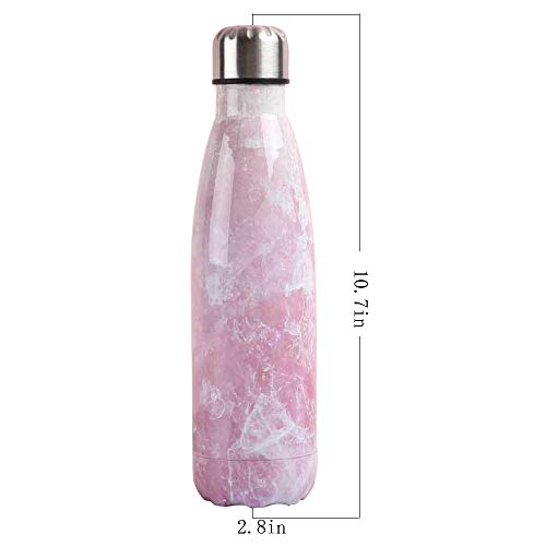 Newday1 Botella de Agua de Mantiene Bebidas frías por 24h y Calientes por 12h 500ML de Doble Pared con Aislamiento de Botella de Agua de Acero Inoxidable Sin BPA Water Bottles,Rosa