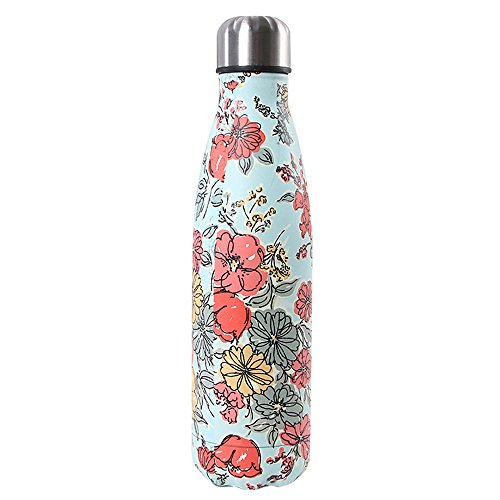 Newday1 Botella de Agua de Mantiene bebidas frías por 24h y calientes por 12h 500ML de doble pared con aislamiento de botella de agua de acero inoxidable water bottles,Colorful flower