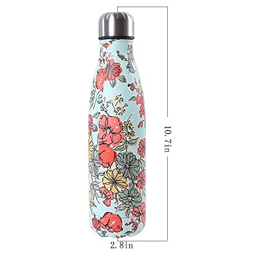 Newday1 Botella de Agua de Mantiene bebidas frías por 24h y calientes por 12h 500ML de doble pared con aislamiento de botella de agua de acero inoxidable water bottles,Colorful flower