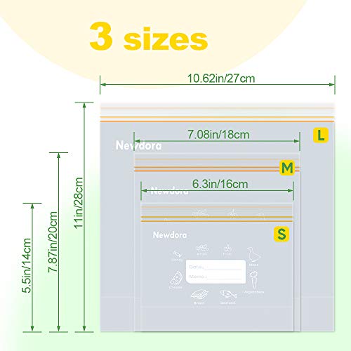 Newdora Bolsas de Alimentos Reutilizables, Bolsas Congelar Reutilizables para Almacenamiento de Alimentos, Fondo Expandible, Durable, Sin BPA, para Fruta Sándwiches, Verduras y Otros 28cmx27cm(60 PCS)