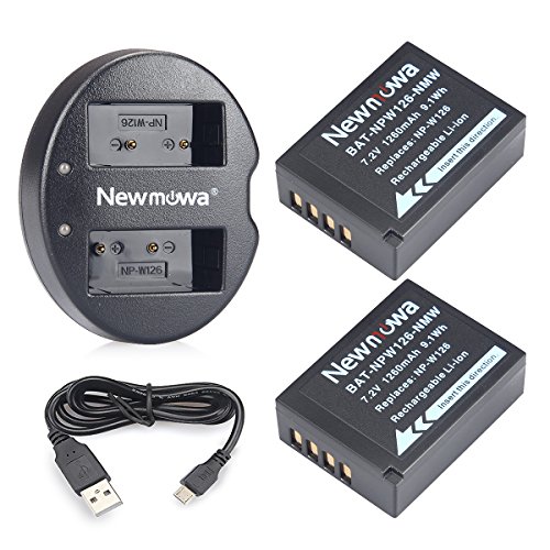 Newmowa NP-W126 Batería de Repuesto (2-Pack) y Kit de Cargador Doble para Fujifilm NP-W126 NP-W126S Fuji FinePix HS30EXR, HS33EXR, HS50EXR, X-A1, X-E1, X-E2, X-M1, X-Pro1,X-T1,X-T2,X-H1