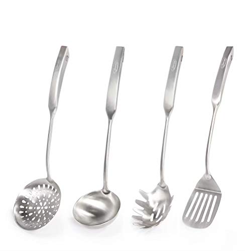 Newness Utensilio de cocina de 304 acero inoxidable, 4 Piezas Utensilios Cocina con Espumadera,Espátula, Cucharón Sopa, Cuchara de Pasta