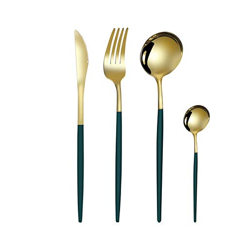 NgMik Acero cubertería de Acero Estilo Europeo 304 Portugal Cuatro Piezas de vajilla Acero Inoxidable Occidental Alimentos Light Set Juego de Regalo Juego de vajilla de hogar