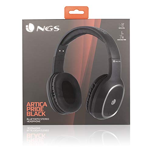 NGS Artica Pride- Auriculares de Diadema, estéreo, inalámbricos, Bluetooth, con micrófono, 7 Horas de autonomía, Manos Libres, Color Negro