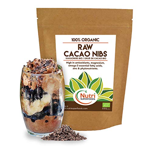 Nibs de cacao orgánico crudos - Ingrediente vegano de chocolate oscuro puro - Ideal para batidos energéticos y barritas de proteínas - 400g