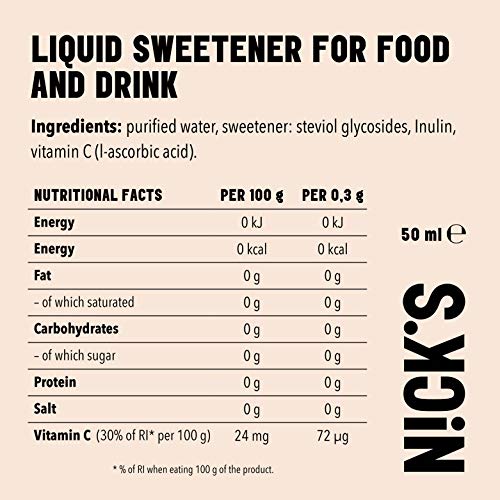 NICKS Stevia Drops, stevia líquida en gotas sin azúcar, cero calorías, edulcorante líquido aromatizado 50 ml (Natural)