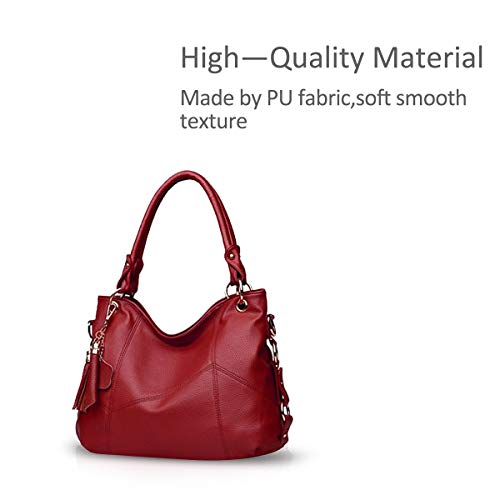 NICOLE & DORIS Bolso de Mano para Mujer Bolso de Mensajero Hobo Bolsos de Hombro de Cuero Suave Bolsos Cruzados Bolsos de asa Superior con Borla Rojo Vino