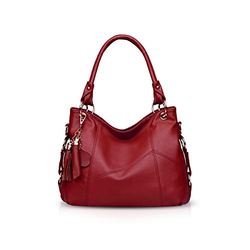 NICOLE & DORIS Bolso de Mano para Mujer Bolso de Mensajero Hobo Bolsos de Hombro de Cuero Suave Bolsos Cruzados Bolsos de asa Superior con Borla Rojo Vino