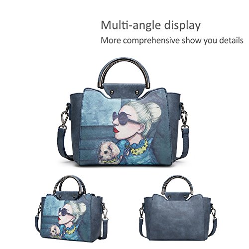 NICOLE&DORIS Elegante Tote Bolsos de Mano para Mujer Monederos Bolso Crossbody Mujer Bolso de Bandolera Bolsa PU Azul Marino