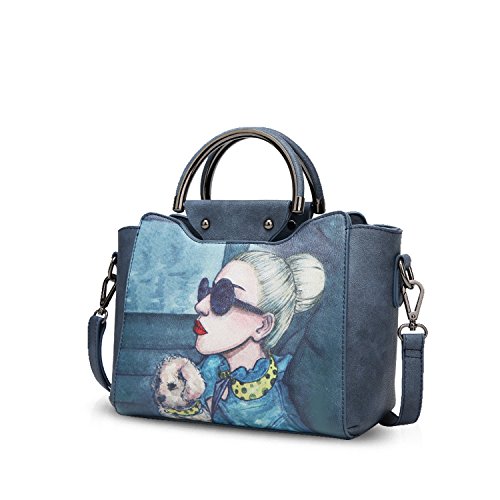 NICOLE&DORIS Elegante Tote Bolsos de Mano para Mujer Monederos Bolso Crossbody Mujer Bolso de Bandolera Bolsa PU Azul Marino