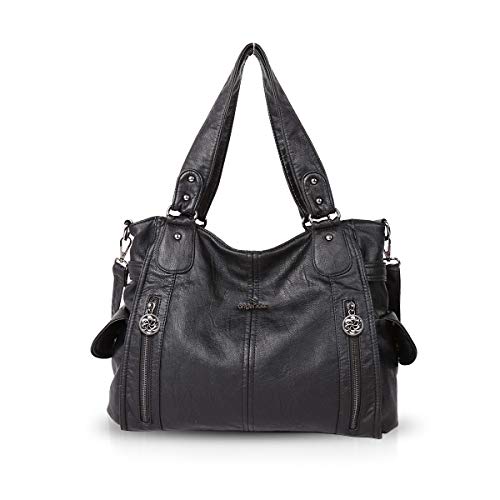 NICOLE&DORIS Moda Grande Bolsos de Mujer Bolso Señora Tote,Bolso de Hombro de Suave PU Cuero Bolso Bandolera Bolsa de Trabajo Negro