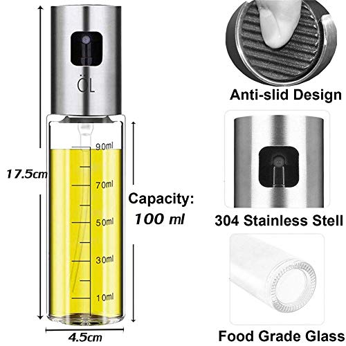 Nifogo Oil Sprayer,Pulverizador de vinagre y aceite,Aceite de oliva de Acero Inoxidable Botella de Vidrio para Herramienta,Dispensador de condimentos Ideal y portátil para Barbacoa/Cocina Diurna