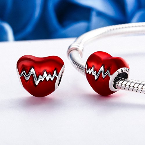 NINGAN Abalorio para colgar inspirado en los latidos de un corazón, fabricado con Plata de ley 925, compatible con pulseras y pulseras europeas