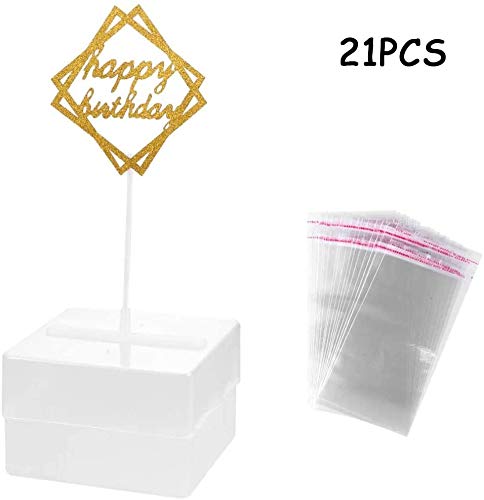 NININI Caja de Dinero de Pastel Molde con 20 Bolsas Transparentes,Cake ATM para Hacer Tarta Sacando Dinero Caja de Sacar Dinero Reutilizable