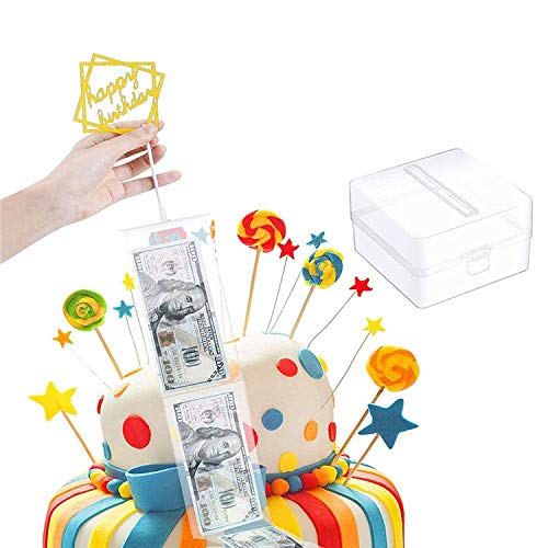 NININI Caja de Dinero de Pastel Molde con 20 Bolsas Transparentes,Cake ATM para Hacer Tarta Sacando Dinero Caja de Sacar Dinero Reutilizable