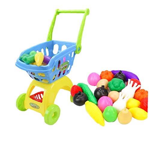 Niños de compras Carros de juguete carro de compras para los niños de comestibles Compras Con Pretend Accesorios Alimentos primeros Eudcational juguetes para los niños 24PCS niños y niñas