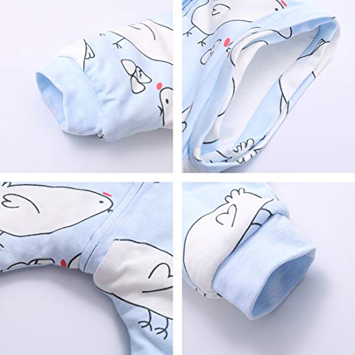 Niños Niñas Piernas Divididas Ropa de Dormir Bolsa de Dormir con Cremallera Gruesa de Invierno Mediana Pijama Cálido Manga Larga Desmontable Patrón de Pollito para 2-3 Años Azul