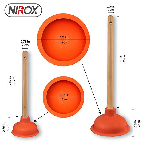 Nirox Desatascador Ventosa - 2x Desatascador émbolo de inodoro - Desatascador tuberias manual de alta succión - sencilla herramienta - Desatascador de desagüe con potente émbolo de caucho