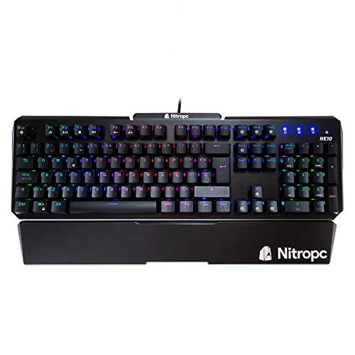 Nitropc NK10 Teclado Gaming Mecánico, Teclas Retroiluminadas, Optomecánico, Personalizable, Resistente a salpicaduras de agua y polvo, Disposición QWERTY Español, Aluminio