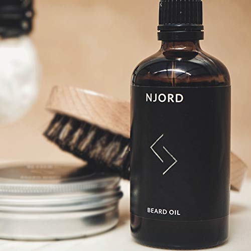 NJORD Beard Oil, Aceite Barba Hombre con Vitamina E, Aceite de Coco y Aceite de Macadamia; Estimula el Crecimiento Barba y aporta Suavidad a la Barba y Piel, 100 ml