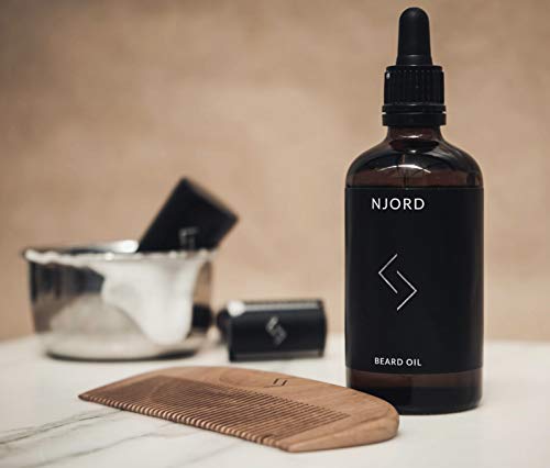 NJORD Beard Oil, Aceite Barba Hombre con Vitamina E, Aceite de Coco y Aceite de Macadamia; Estimula el Crecimiento Barba y aporta Suavidad a la Barba y Piel, 100 ml